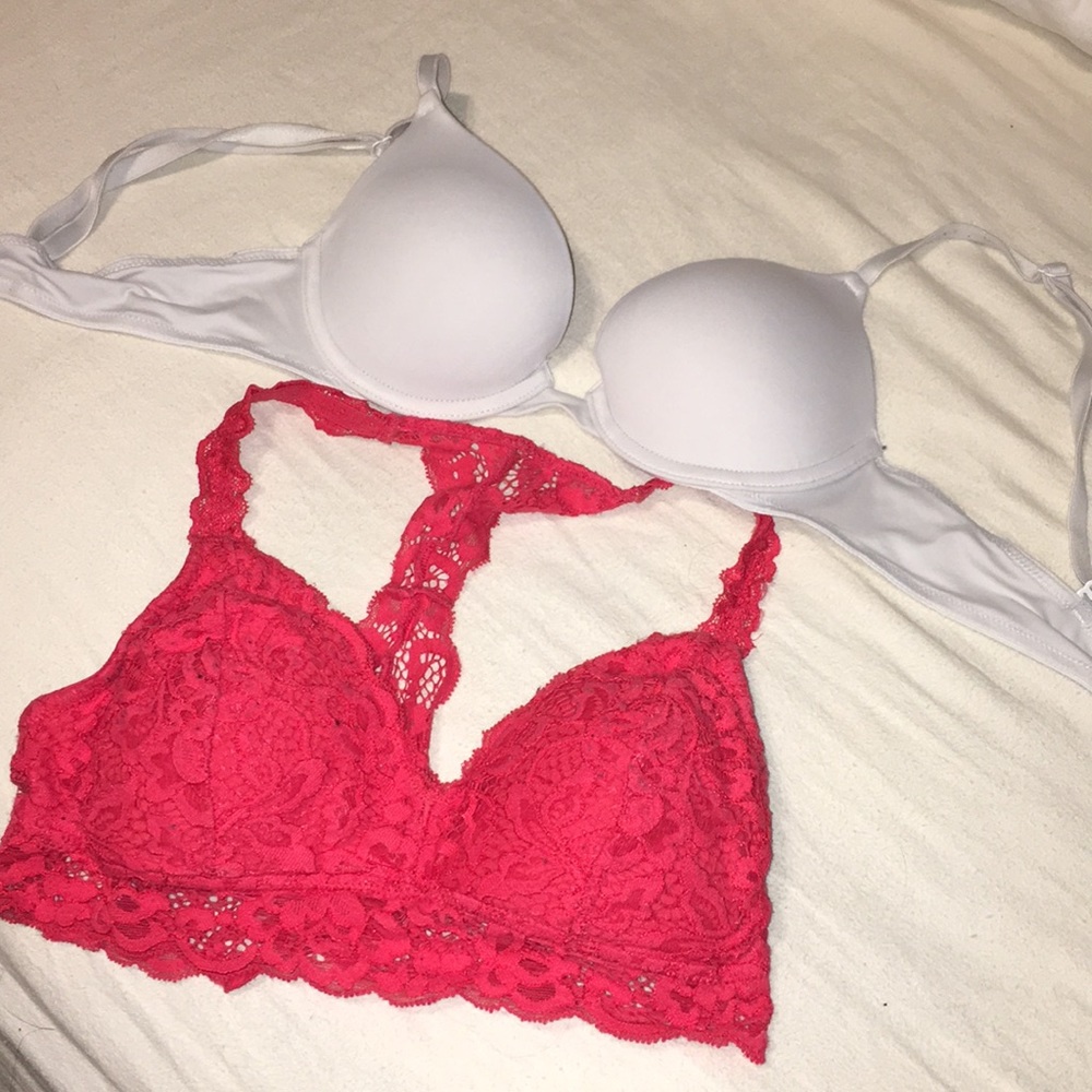 PINK bra push up 32a and red target padded bralete